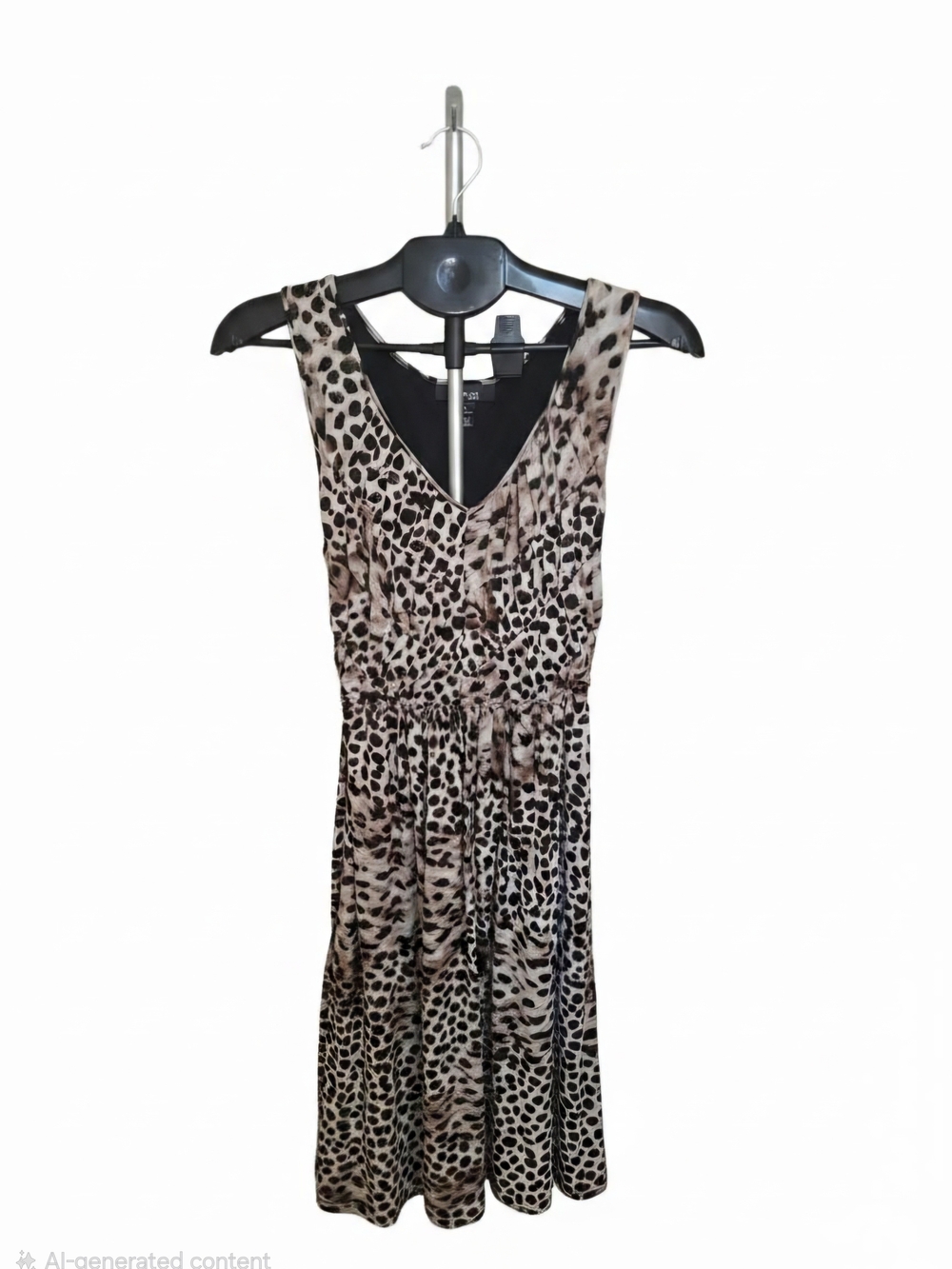 Sleeveless V-Neck Leopard Print Dress in Beige and Black